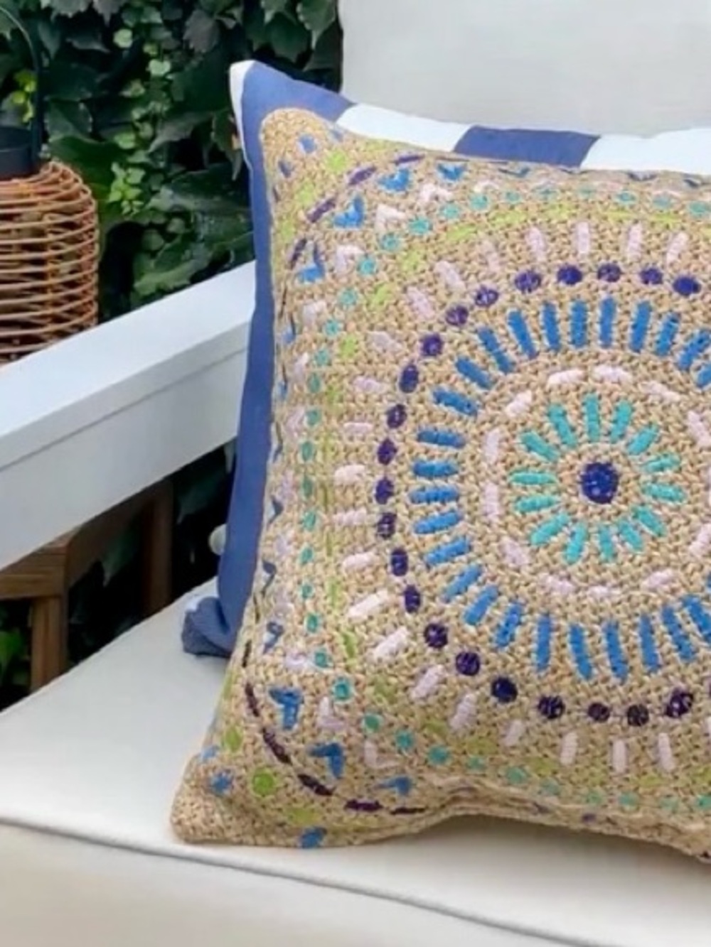2 Raffia Medallion Poolside Outdoor or Indoor Toss Pillows 15”x 15”